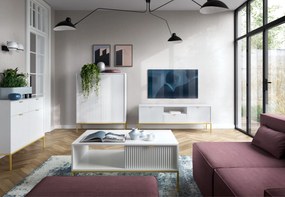 KONFERENČNÝ STOLÍK VIGGO BIELY + ZLATÝ PODSTAVEC 104 cm