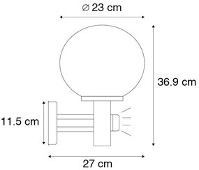Vonkajšia nástenná lampa čierna s čírym sklom vrátane snímača pohybu - Sfera