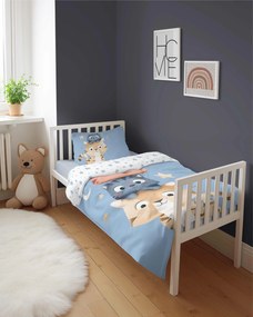 Detexpol Obliečky do postieľky 100x135 + 40x60 cm - Mačacie hviezdy modré