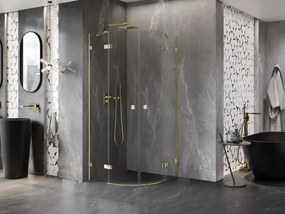 Mexen Lunar, polkruhový výklopný sprchový kút 80 x 80 cm, 8mm číre sklo, zlatý profil, 833-080L-080P-50-00