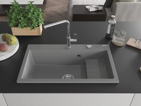 Mexen Omar žulový kuchynský drez s 1 komorou 800 x 480 mm, sivý, sifón chróm - 6520801005-71
