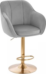 LuxuryForm DESIGN Barová stolička AVOLA VELUR na zlatom tanieri - svetlo šedá