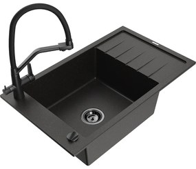 Mexen Elias, 1-komorový granitový drez 795x480x200 mm a drezová batéria Duo, čierna-zlatá metalíza, 6511-75-671701-70-B