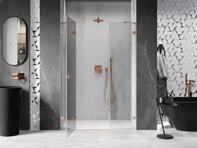 Mexen Lunar, ľavé otočné sprchové dvere 140 cm, 8mm číre sklo, medený matný profil, 834S-140-050-65-00-L
