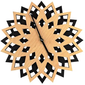 AMADEA Drevené hodiny kvet, kombinácia drevo/čierna, priemer 30 cm