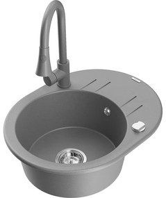 Mexen Kevin, 1-komorový granitový drez 586x458x190 mm a drezová batéria Elia, šedá, 6517-71-670101-71