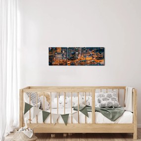 Obraz nočného mesta (s hodinami) (90x30 cm)
