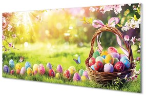 Sklenený obraz Basket vajcia kvetina lúka 140x70 cm