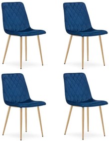 Set štyroch jedálenských stoličiek TURIN zamatový tmavomodrý (naturálne nohy) 4 ks