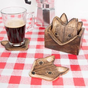 Súprava 6 drevených podložiek pod pohár v stojane Sass &amp; Belle Fox