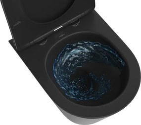 Mexen Rico, závesná WC misa 490x360x370 mm, Rimless Tornádo + WC sedadlo z duroplastu, čierna matná, 30721085T