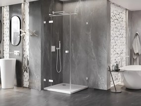Mexen Lunar T, sklápací sprchový kút ľavý 120 x 120 cm, 8mm číre sklo, biely profil, 834T-120-120-20-00-L