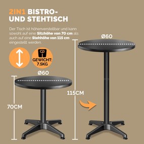 Sada 2 ks zahradních výškově nastavitelných barových stolů Majestic černá