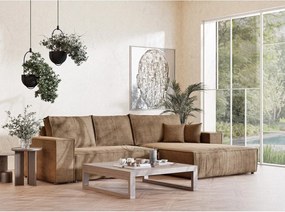 Svetlohnedá ženilková rozkladacia/s úložným priestorom rohová pohovka (pravý roh/s leňoškou) Maze – Maison de Rêve