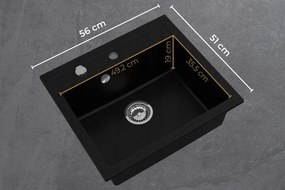 Sink Quality Ferrum, kuchynský granitový drez 565x510x205 mm + chrómový sifón, čierna, SKQ-FER.C.1K60.X