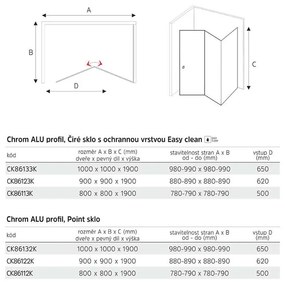 Mereo Lima, sprchovací kút 800x800 cm, štvorec, chróm ALU, sklo Point, MER-CK86112K