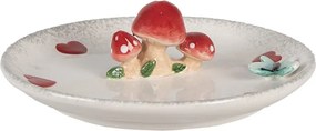 Biely dezertný tanierik so srdiečkami a hubkami - Ø 21*4 cm
