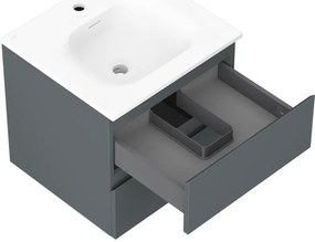 Mexen Orio, kúpeľňová skrinka 50 cm s umývadlom Vela, 2 zásuvky, grafitová matná/biela matná, 91A10-05047-2-BFF66-W23M01
