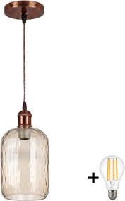BRILAGI - LED luster na lane R GLASS 1xE27/60W/230V priemer 14 cm medená/dymovo-hnedá
