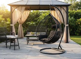 CH ČIERNA ZÁVESNÁ STOLIČKA, VANKÚŠ – ČIERNY, RÁM – ČIERNY 118X107XD68CM