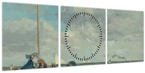 Obraz - Eugène Boudin, Beach at Trouville, reprodukcia (s hodinami) (90x30 cm)