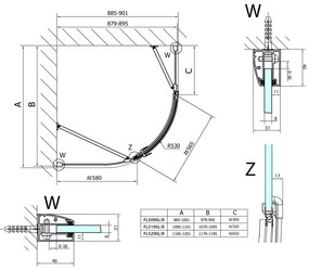 Polysan Polysan, FORTIS LINE štvrťkruhová sprchová zástena 1000x900x2000mm, pravá, FL5090R
