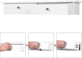 Nástenná plávajúca polica s 2 zásuvkami, lesklý povrch, biela