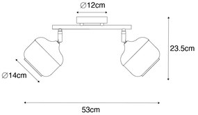 Dizajnové bodové svetlo čierne so zlatom a dymovým sklom 2-svetlo - Kyan