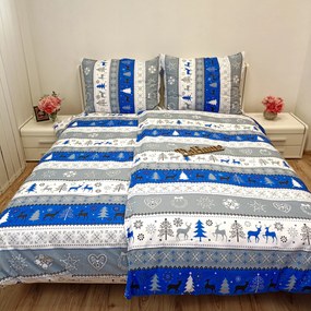 Obliečky bavlnené Vianočné obliečky Christmas modré - 1x Vankúš 90x70cm, 1x Paplón 140x200cm