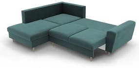 Zamatová rozkladacia/s úložným priestorom rohová pohovka v petrolejovej farbe (ľavý roh/do L) Kyoto – Cosmopolitan Design