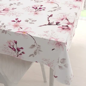 Biante Bavlnený obdĺžnikový obrus Sandra SA-583 Ružové kvety s vetvičkami na bielom 60x100 cm