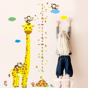 PIPPER | Samolepka na stenu "Detský meter - Žirafa s opičkami" 135x86 cm