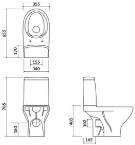 Cersanit Moduo - WC Kombi zadný odpad 3/5 CLEAN ON+WC sedátko duroplast SLIM, Biela, K116-001