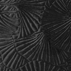 Čierny prehoz na posteľ z jemného zamatu s potlačou listov ginka Šírka: 220 cm | Dĺžka: 240 cm