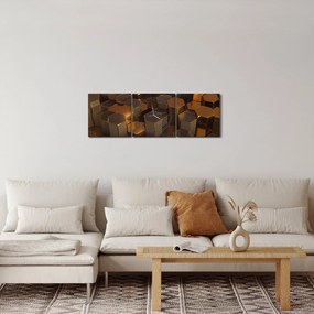 Obraz - Bronzové hexagóny (s hodinami) (90x30 cm)