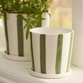 Ib Laursen Keramický obal na kvety Palermo Green Stripes Ø 11 cm