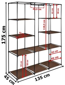 Textilná šatníková skriňa Mirror Max hnedá – 10 políc