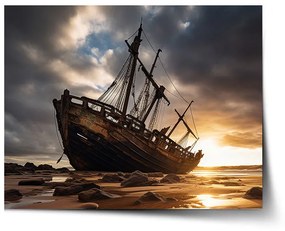 Sablio Plagát Vrak lode pri západe slnka - 90x60 cm