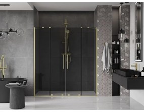 Mexen Velar Duo, posuvné sprchové dvere do otvoru 200 cm, 8mm šedé sklo, zlatá matná, 871-200-000-42-55