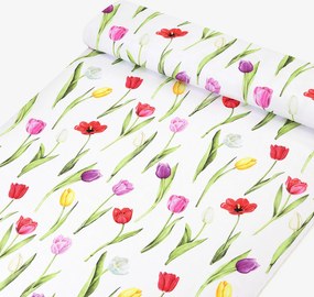Goldea teflónová látka na obrusy - farebné tulipány 160 cm