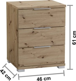 Nočný stolík s 3 zásuvkami Smilla, výška 61 cm, dub artisan