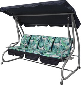 Záhradná hojdačka so sklopným sedadlom a nastaviteľnou strieškou, zelená so vzorom 8078.MONSTER