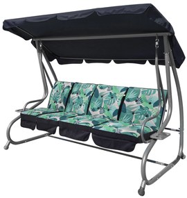 Záhradná hojdačka so sklopným sedadlom a nastaviteľnou strieškou, zelená so vzorom 8078.MONSTER