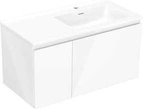 Mexen Orio, kúpeľňová skrinka 90 cm s pravým umývadlom Otis, 1S, 1D, biela lesklá, 91A13-09047-3-BBFF00-W18P00
