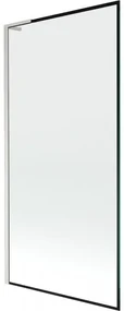 Mexen Next L, 1-krídlová vaňová zástena 90 x 150 cm, 6mm číre sklo-čierny vzor, 6mm číre sklo, profil brúsená oceľ, 895-090-000-03-70-97