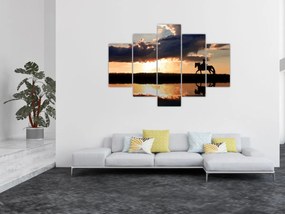 Obraz - Jazdec na koni pri západe slnka (150x105 cm)