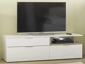 TV skrinka s osvetlením Beatrix, biela lesk/dub viking