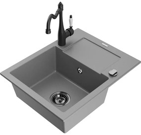 Mexen Enzo, granitový drez 576x465x174 mm, 1-komorový a drezová batéria Carla, šedá, 6506-71-670700-70-B