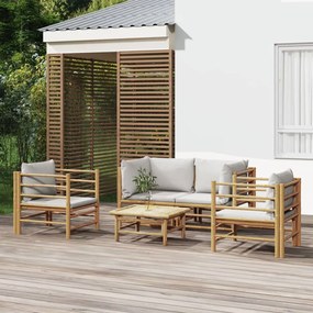 5-dielna záhradná sedacia súprava bledosivé vankúše bambus 3155089