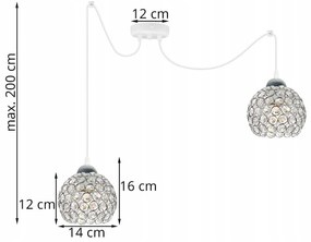 Závesné svietidlo Crystal Spider, 2x strieborné krištáľové tienidlo, (chrómové uchytenie), w